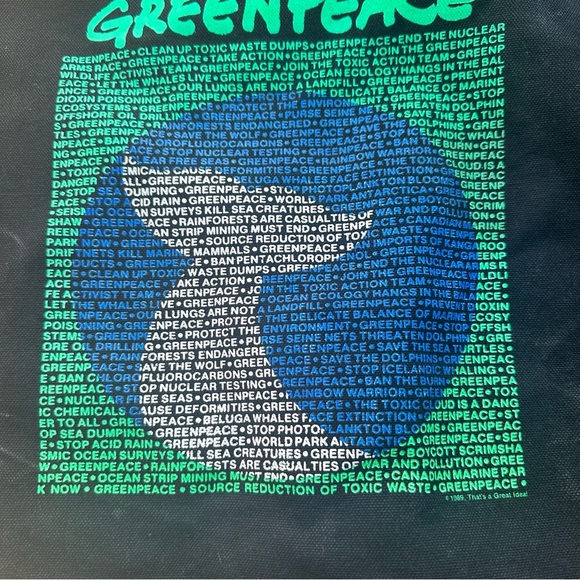Vintage Greenpeace Whale Graphic Canvas Tote Bag 24x15 Black 90's RARE - Picture 2 of 8